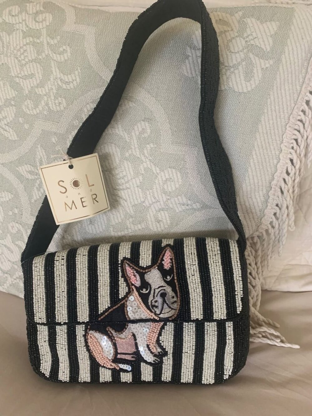 SoL and Mer Beaded Pug Shoulder Bag NWT